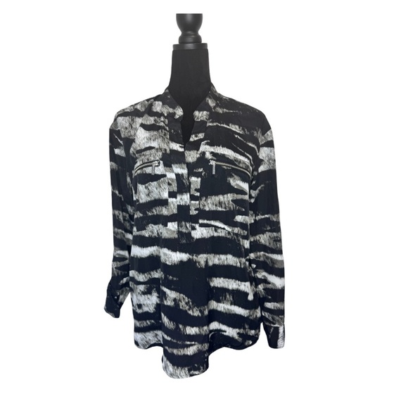 Michael Kors Printed Long Sleeve Blouse Black - Picture 2 of 10